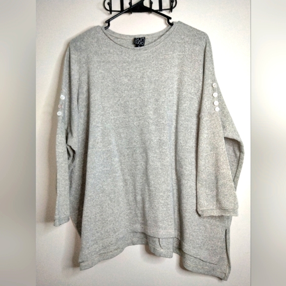 Clara Sun Woo (Size M) Heather Gray Crew Neck 3/4 Sleeve Pullover Tunic Sweater - Picture 1 of 14